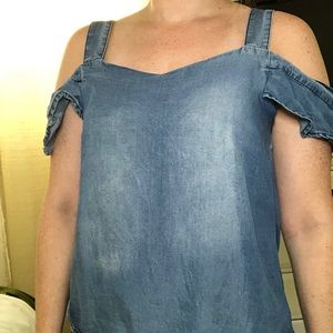 Denim open shoulder top size M